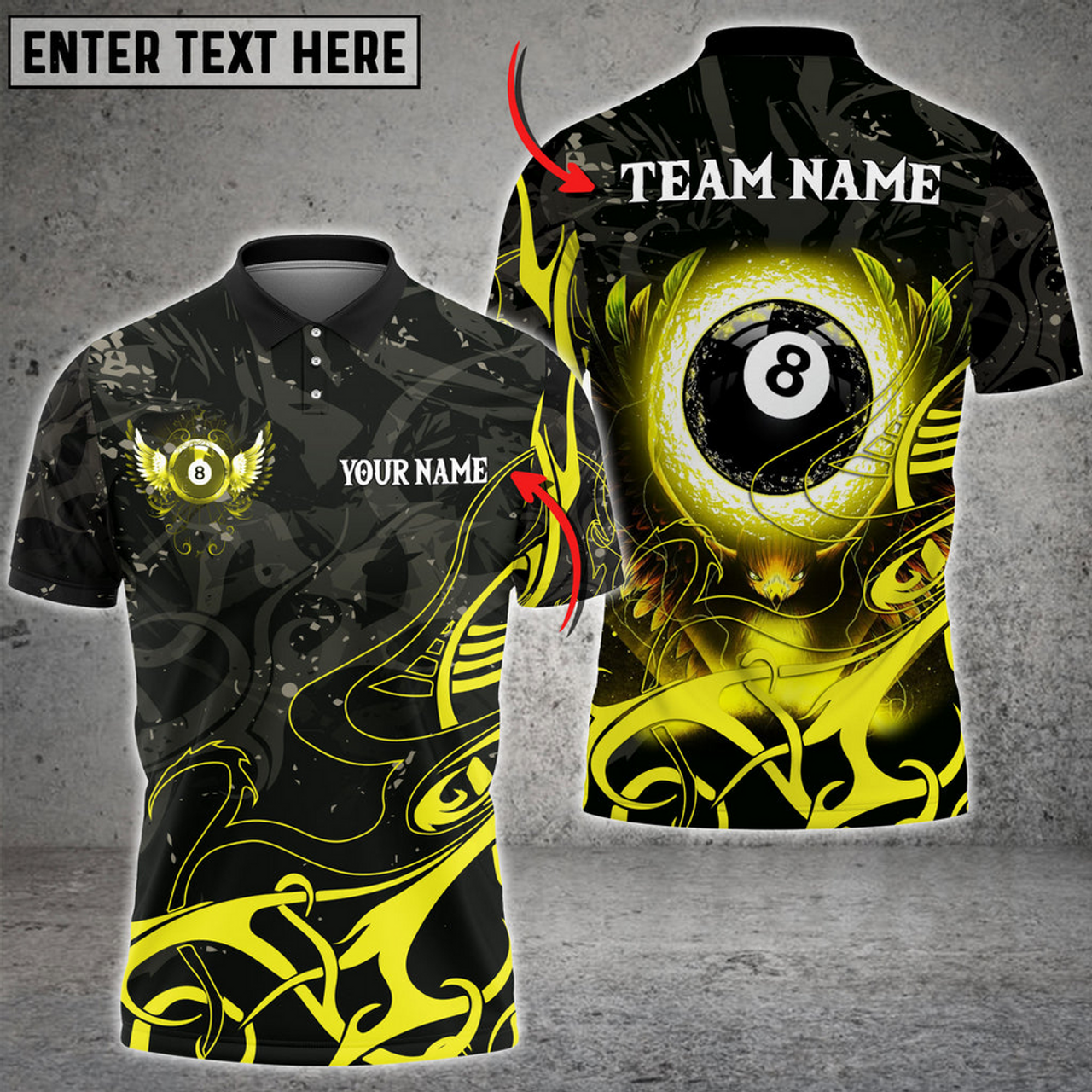 Custom Billiards 8 Ball Wing Grunge Personalized Name 3D Polo Shirt, Idea Gift for Billiards Lovers