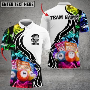 Custom Bingo Multicolor Smoke Pattern Customized Name 3D Polo Shirt, Bowling Polo Shirt