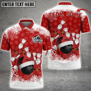 Custom Merry Xmas Bowling And Pins Multicolor Option Customized Name 3D Polo Shirt, Gift for Bowling Lovers