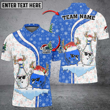 Custom Xmas Bowling And Pins Multicolor Option Customized Name 3D Polo Shirt, Idea Gift for Bowler Christmas
