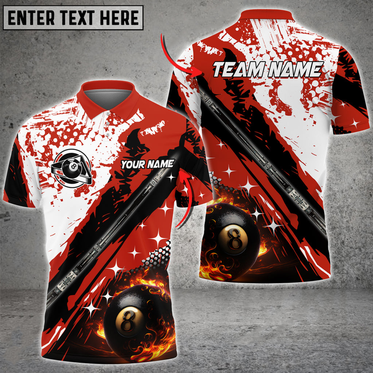 Custom Cue Billiards 8 Ball Grunge Multi Color Options Customized Name 3D Polo Shirt, Idea Gift for Pool Player
