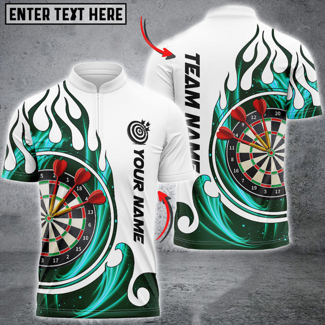 Custom Fire Blaster Darts Multicolor Option Personalized Name Zipper Polo Shirt, Gift for Dart Player, Dart Jersey Shirt