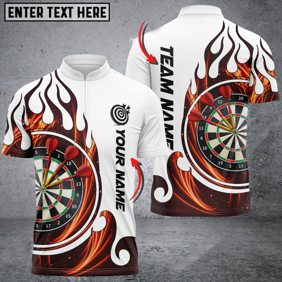Custom Fire Blaster Darts Multicolor Option Personalized Name Zipper Polo Shirt, Gift for Dart Player, Dart Jersey Shirt