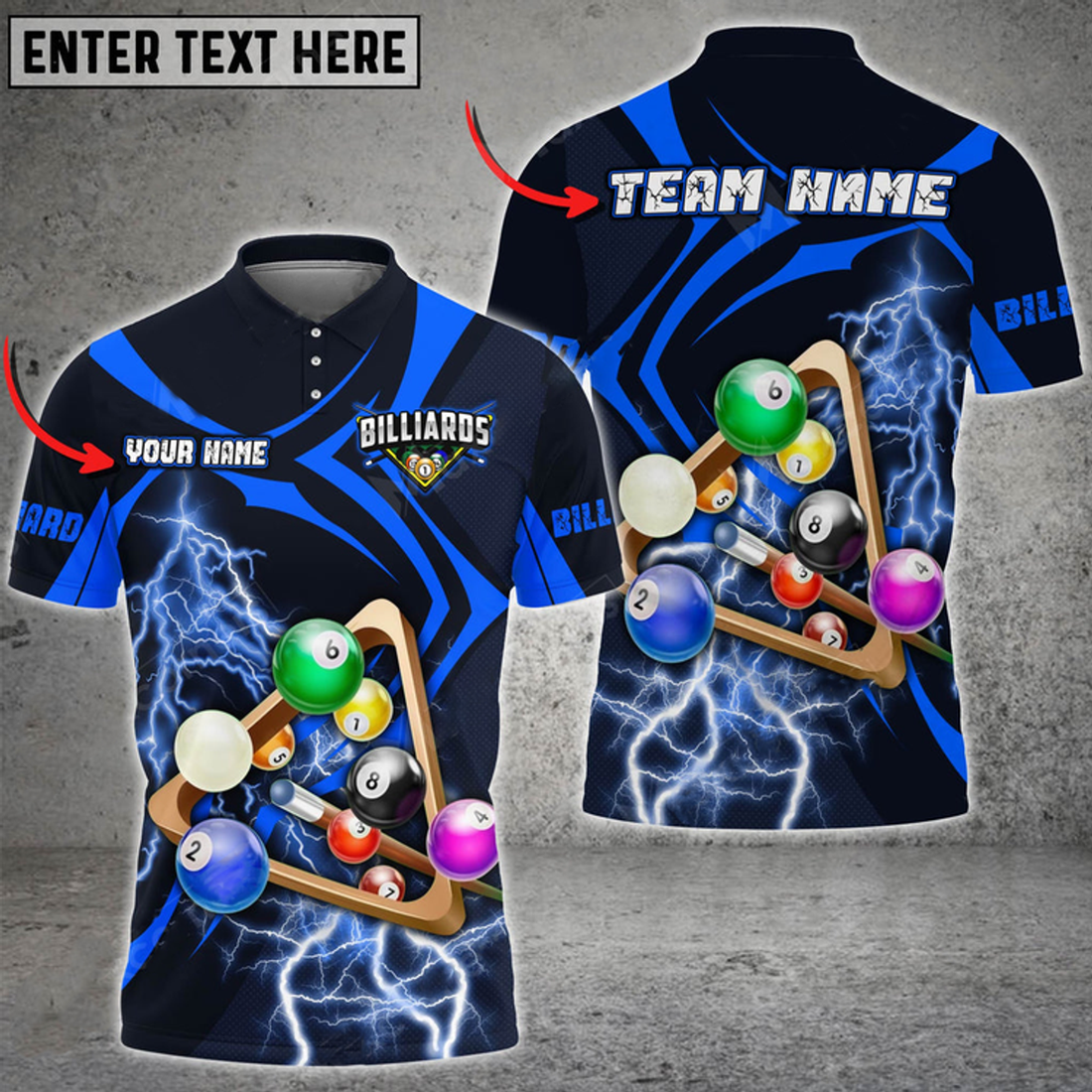 Custom Billiard Crashing Thunder Multi ColorPattern Premium Customized Name 3D Polo Shirt