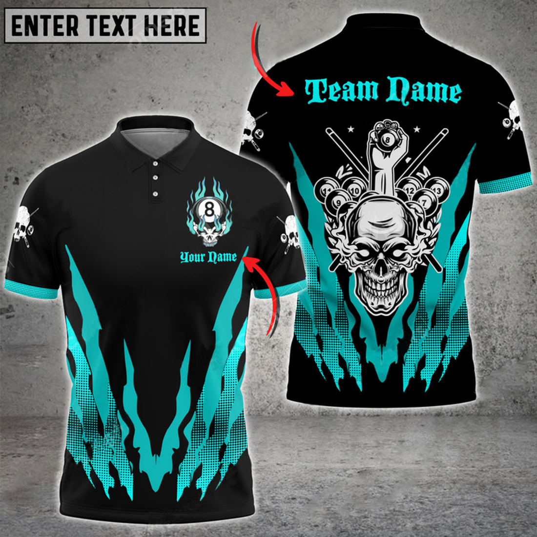 Custom Billiards 8 Ball Skull Personalized Name 3D Polo Shirt, Idea Gift for Billiards Lovers