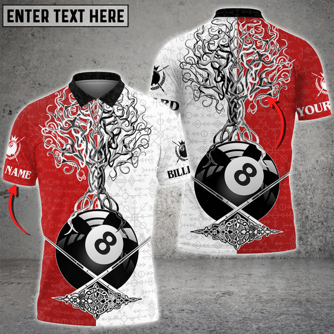 Custom Billiards 8 Ball Viking Multi Color Options Personalized Name 3D Polo Shirt, Gift for Billiards Lovers