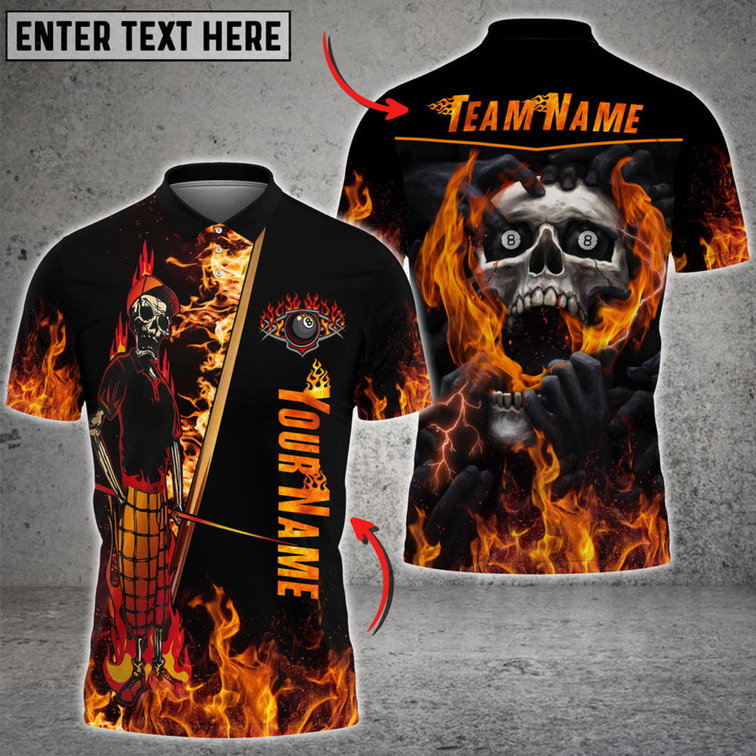 Custom Billiards Fire Skull Personalized Name 3D Shirt