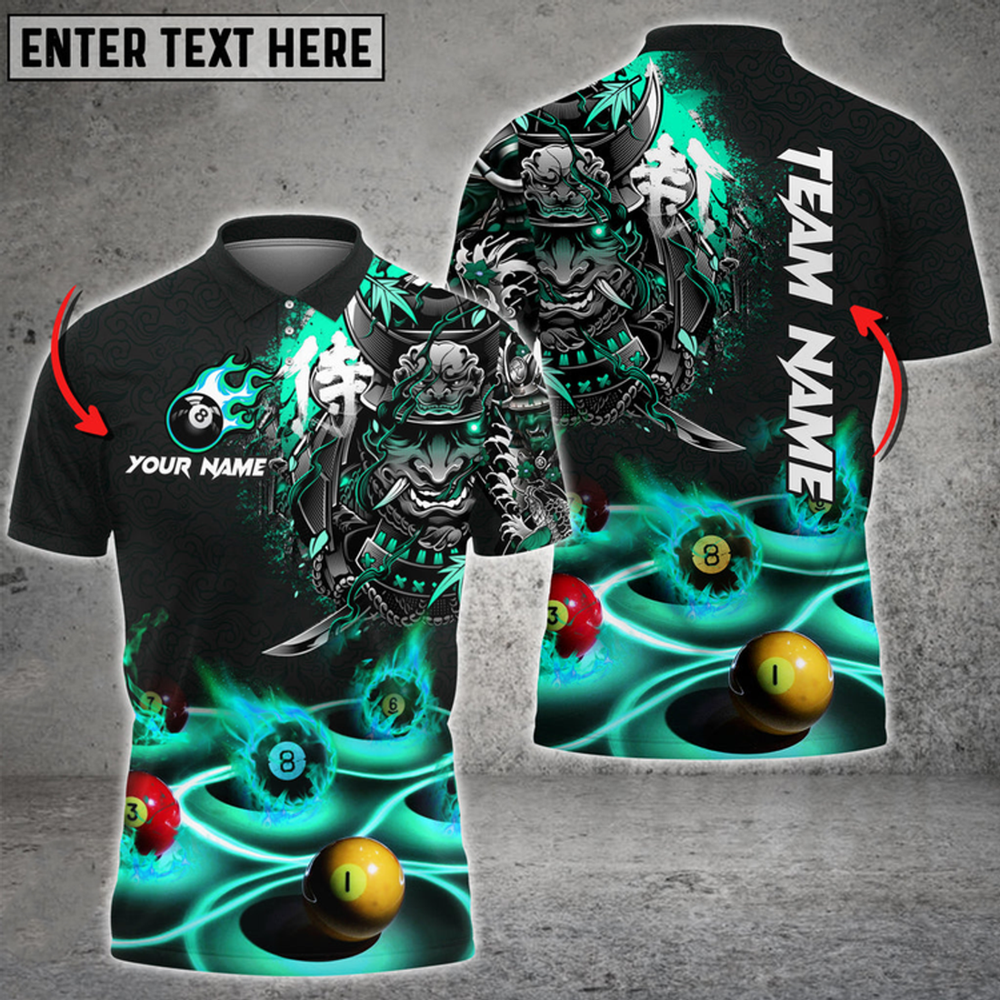 Custom Billiards Flame Samurai Personalized Name, Team Name Polo Shirt, Perfect Shirt for Billiard Player