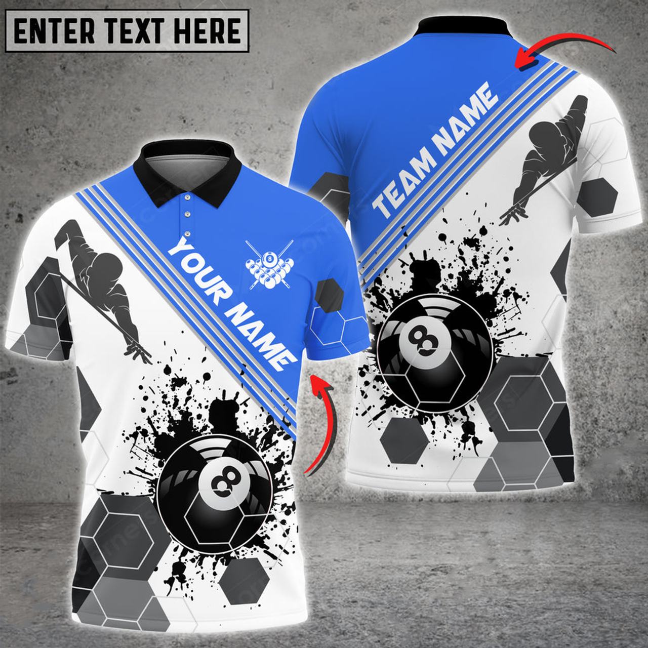 Custom Billiards Players Black Stains Personalized Name 3D Polo Shirt Multi Color Options