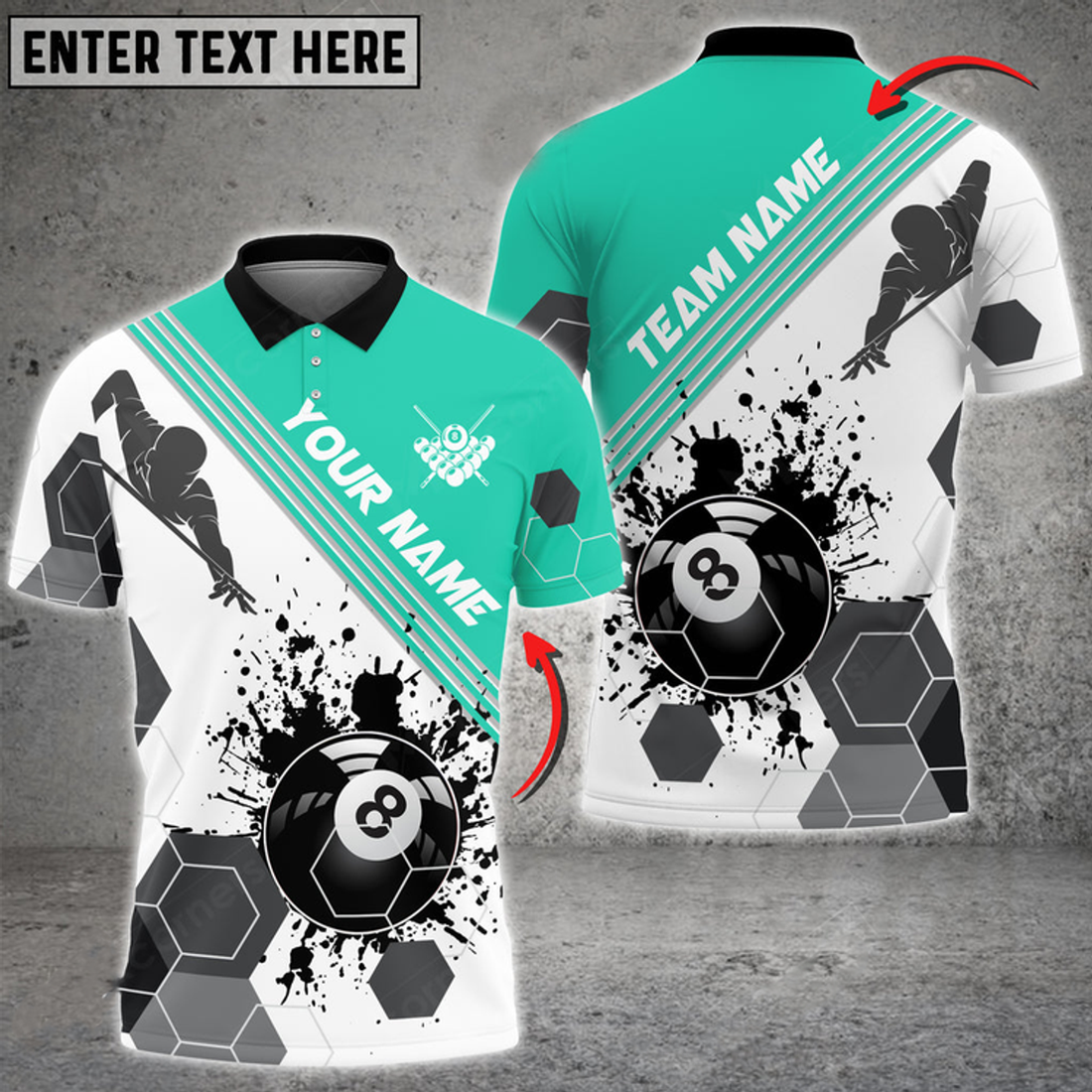 Custom Billiards Players Black Stains Personalized Name 3D Polo Shirt Multi Color Options