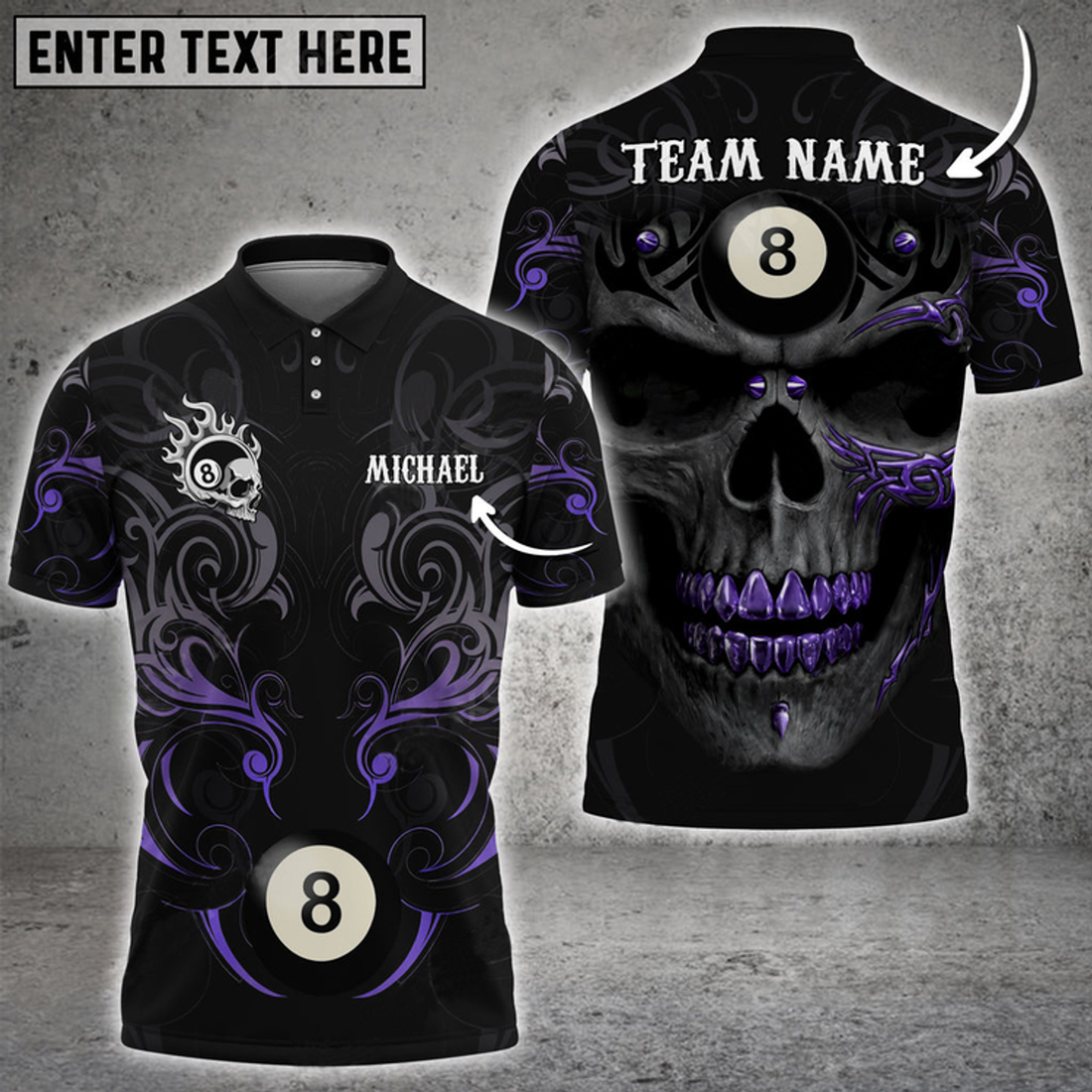 Custom Billiards Skull Tribal Pattern Personalized Name 3D Polo Shirt, Idea Gift for Billiards Lovers