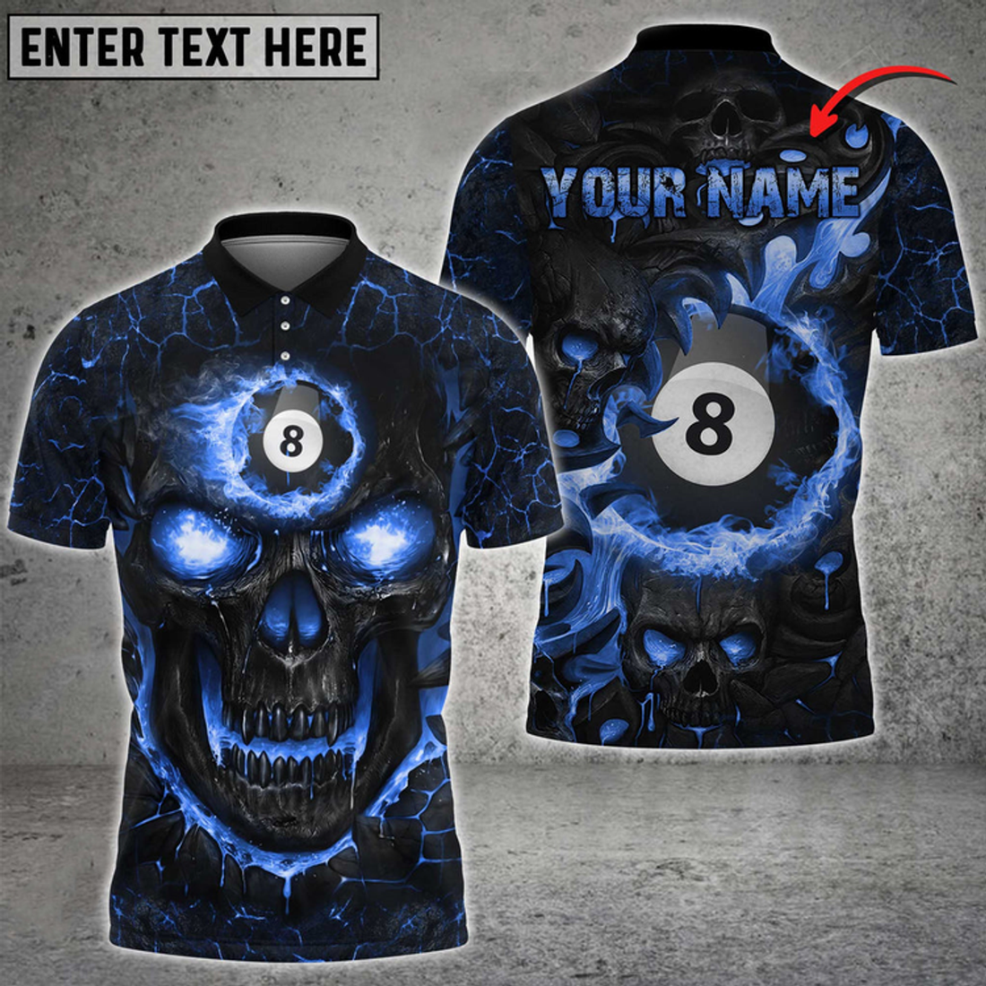 Personalized Name Team Billiards Ball 8 Skull Fire Polo Shirt, Billiard Skull Lover