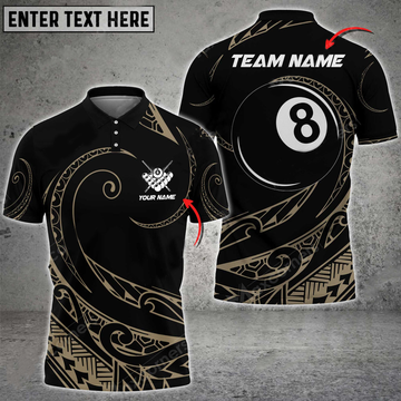 Custom Billiards 8 Ball Hawaii Polynesian Personalized Name, Team Name Polo Shirt