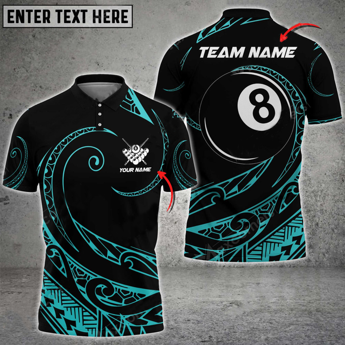 Custom Billiards 8 Ball Hawaii Polynesian Personalized Name, Team Name Polo Shirt