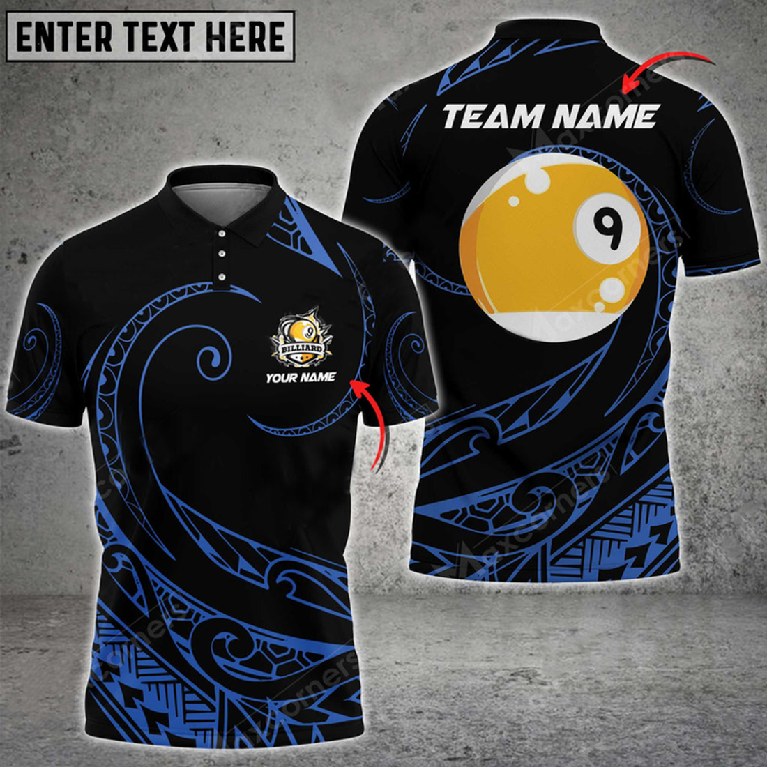 Custom Billiards 9 Ball Hawaii Polynesian Personalized Name, Team Name Polo Shirt