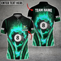 Custom Billiards 8 Ball Fire Smoke Multi Color Options Customized Name 3D Shirt For Pool Lovers