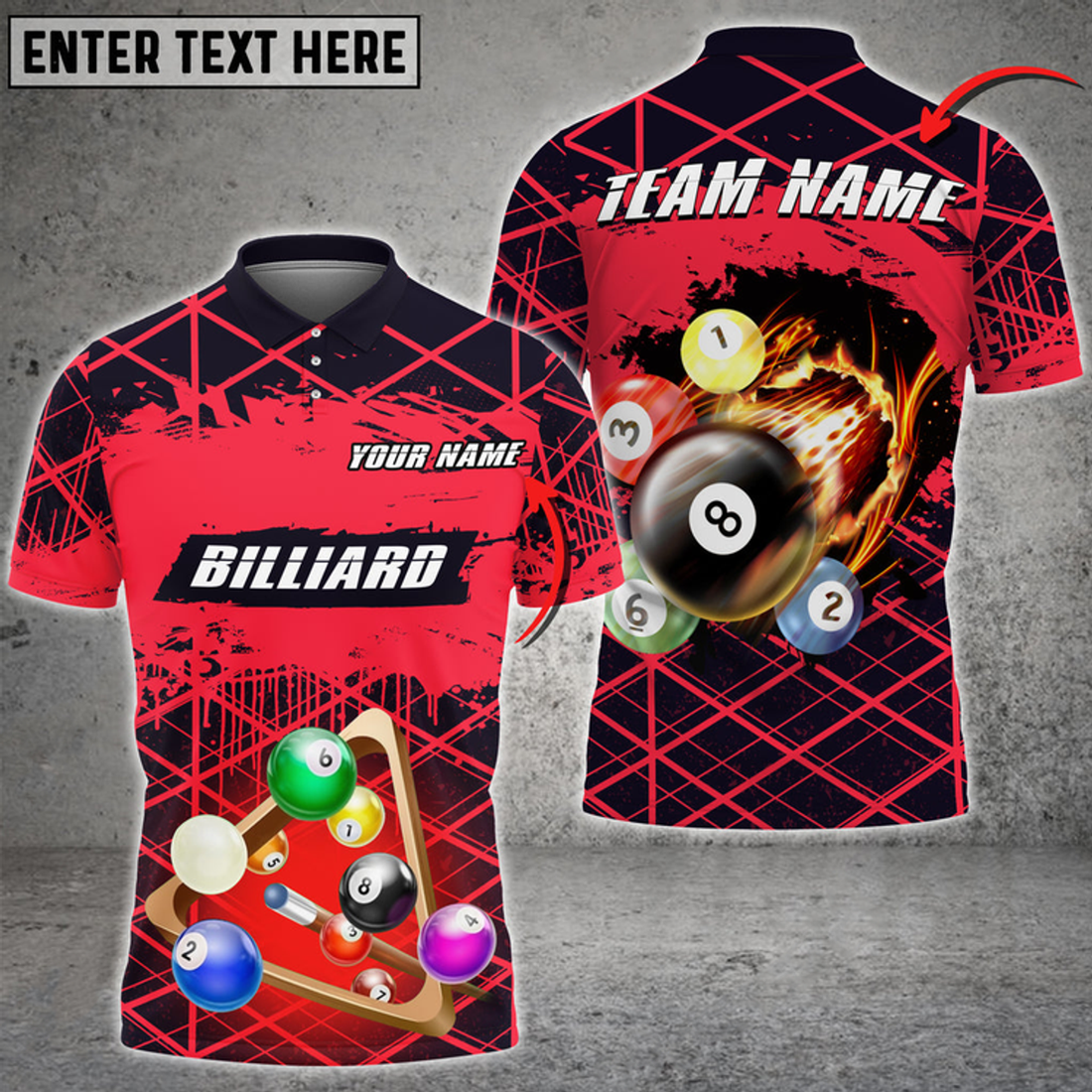 Custom Billiards Space Shape Grunge Multicolor Option Customized Name 3D Polo Shirt