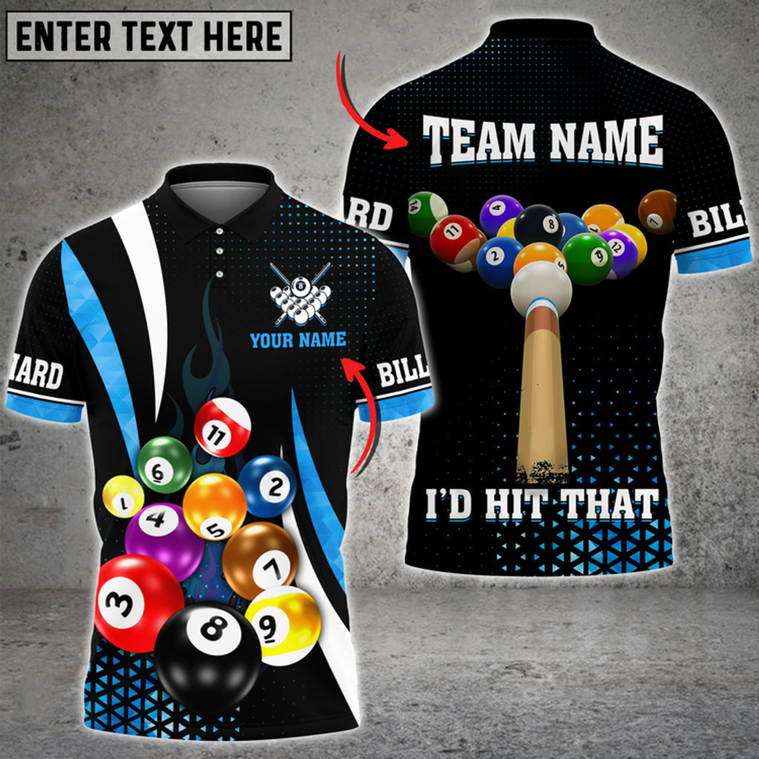 Custom Billiards I'd Hit That Multi Color Options Customized Name 3D Polo Shirt