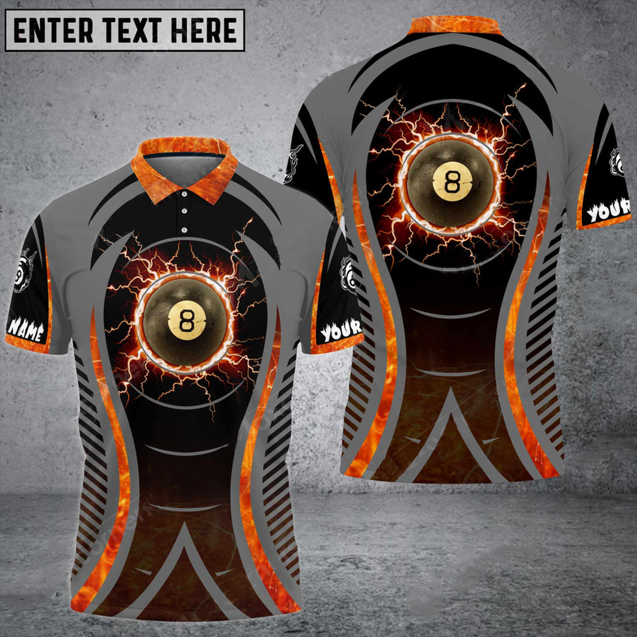 Custom Billiards Ball 8 Thunder Personalized Name 3D Polo Shirt, Perfect Gift for Billiard Lovers