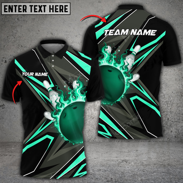 Custom Bowling Ball & Pins Shockwave Customized Name 3D Polo Shirt