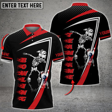Custom Bowling And Pins Skull Flame Pattern Tex Multicolor Customized Name 3D Polo Shirt