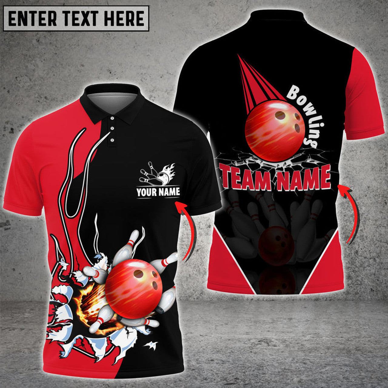 Custom Red Bowling And Pins Flame Thunder Pattern Customized Name 3D Shirt