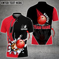 Custom Red Bowling And Pins Flame Thunder Pattern Customized Name 3D Shirt