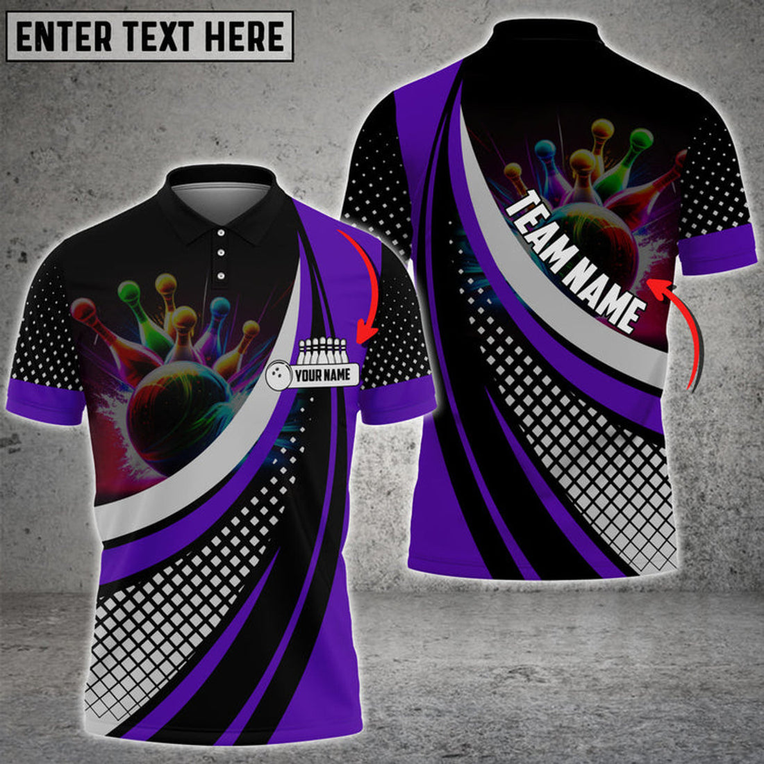 Custom Bowling And Pins Square Pattern Multicolor Option Customized Name 3D Shirt