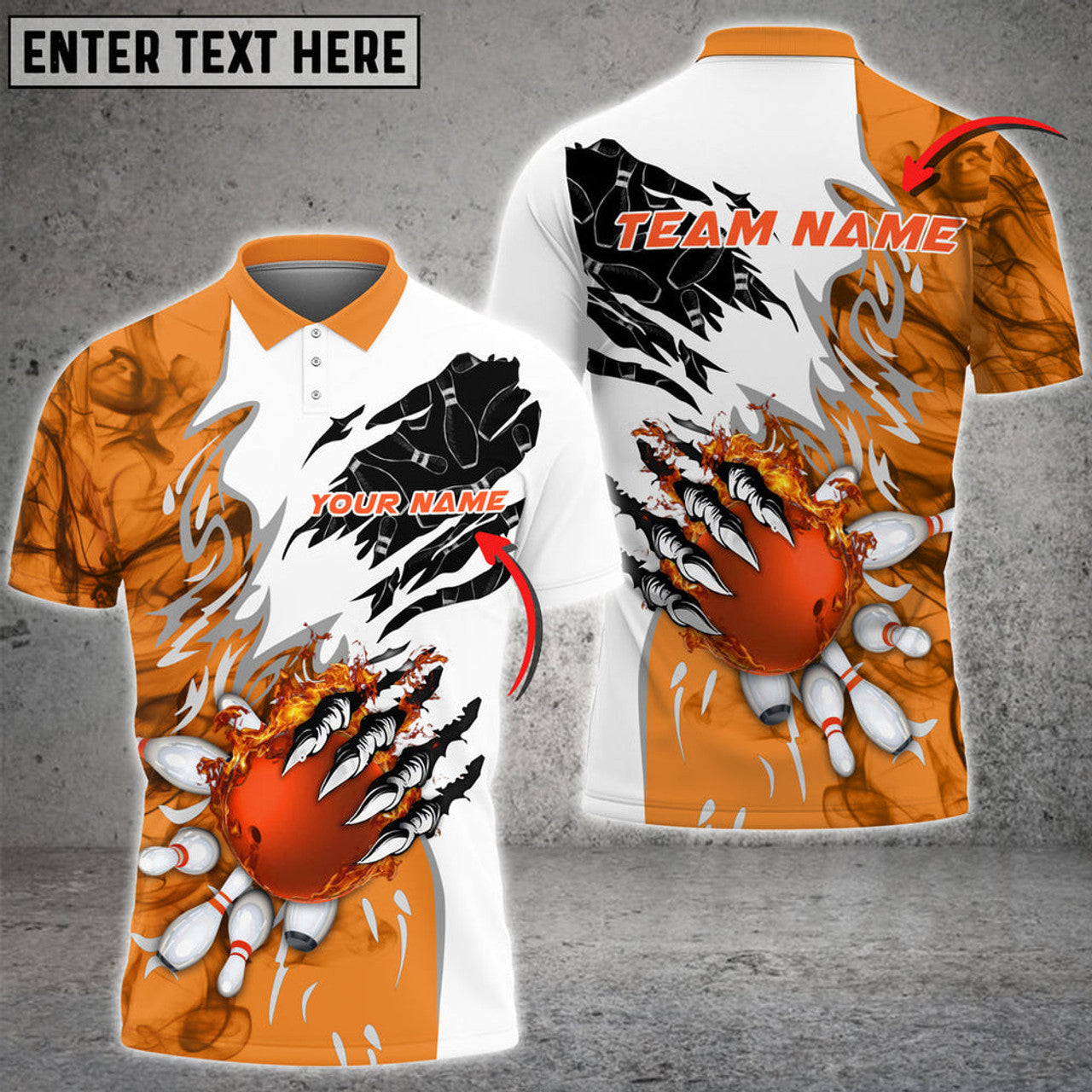 Custom Bowling And Pins Plame Monster Hand Premium Multicolor Option Personalized Name 3D Polo Shirt
