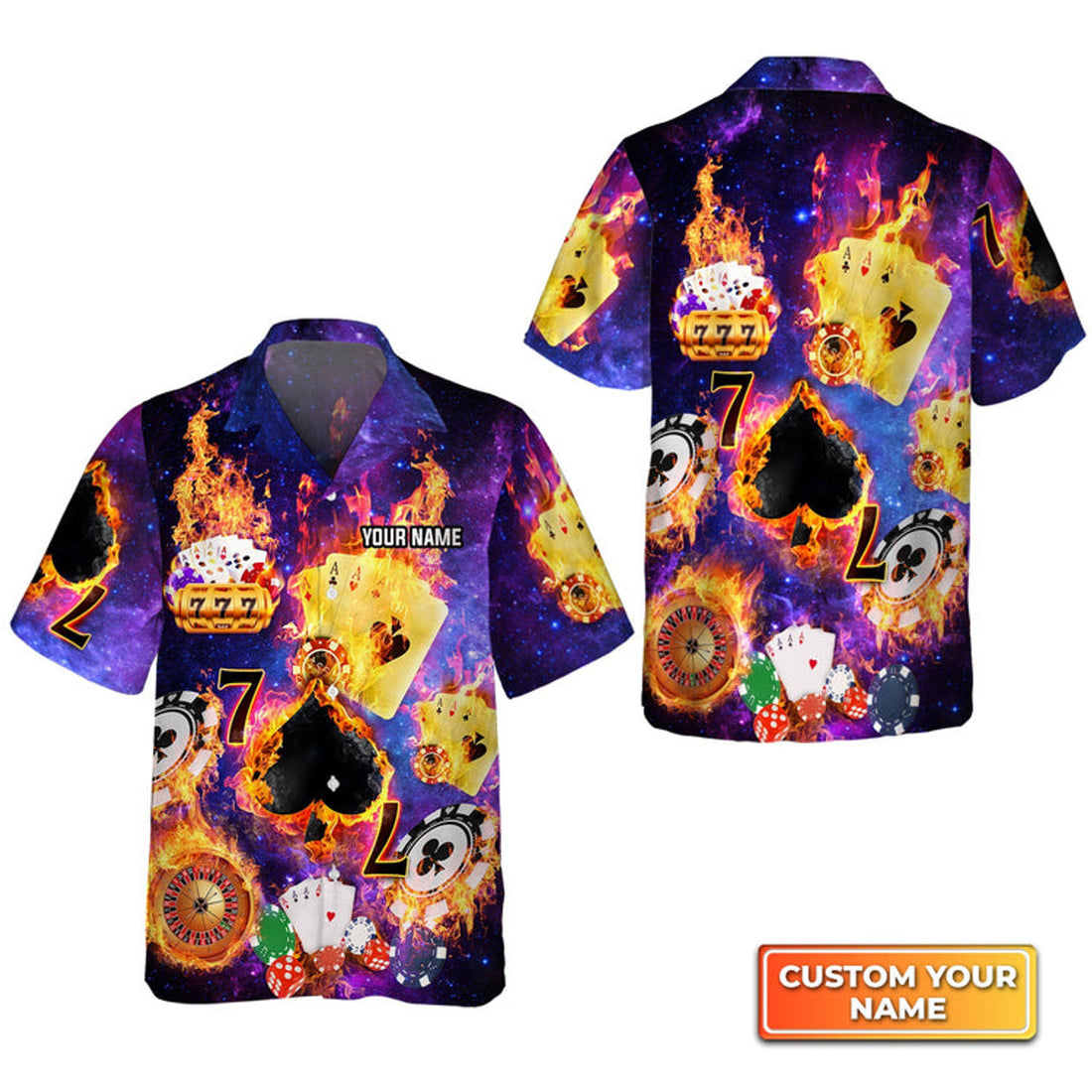 Custom Funny Poker Casino Seamless Pattern Personalized Name 3D Hawaiian Shirt For Poker Players