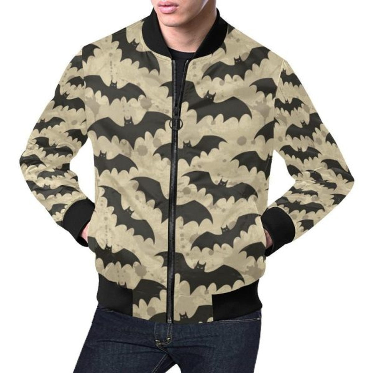 FUNSTUFFPRINT Halloween Bat Pattern Print Men's 3D Bomber Jacket