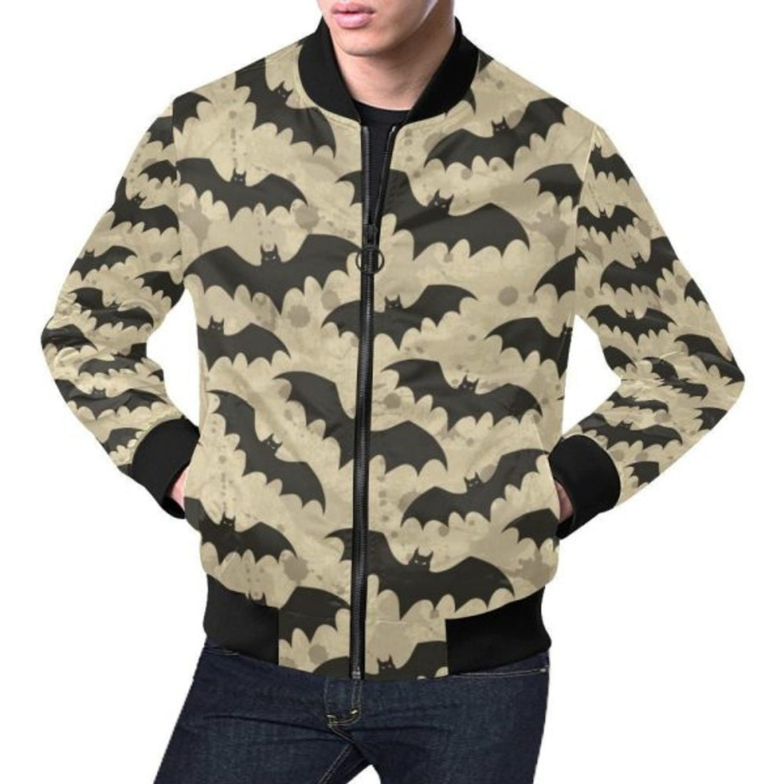FUNSTUFFPRINT Halloween Bat Pattern Print Men's 3D Bomber Jacket