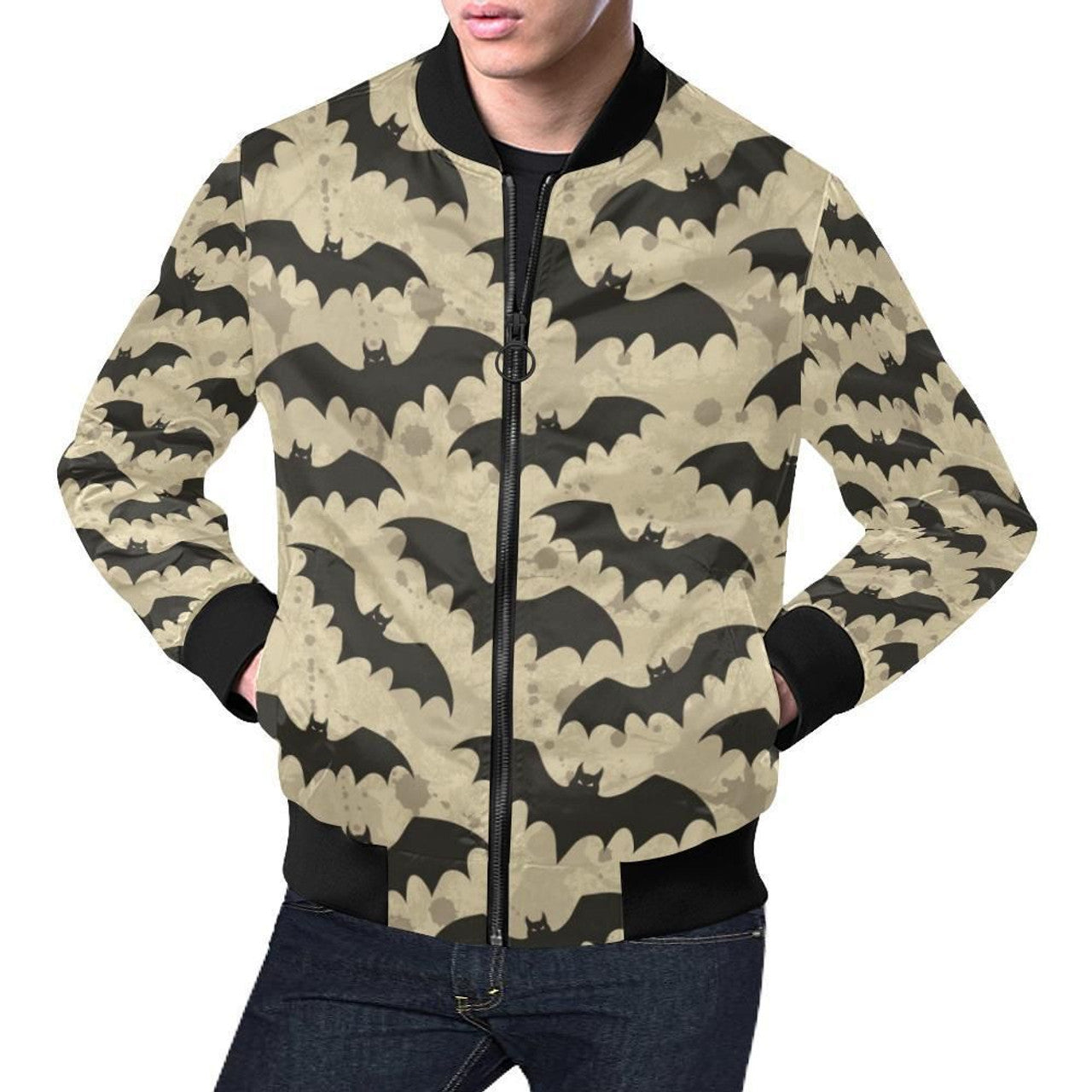 FUNSTUFFPRINT Halloween Bat Pattern Print Mens 3D Bomber Jacket