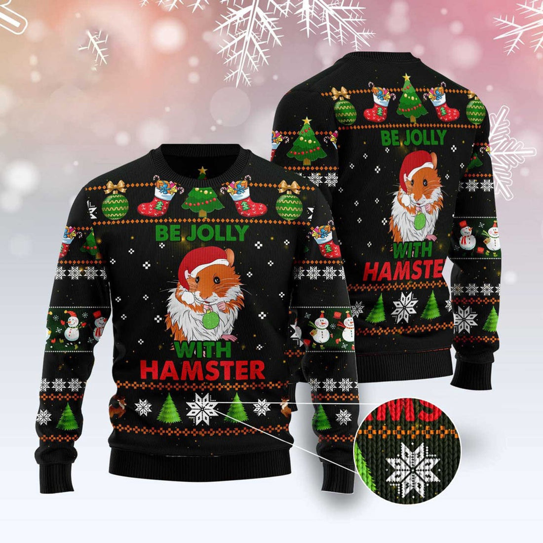 FUNSTUFFPRINT Hamster Be Jolly Ugly Christmas Sweater, Christmas Sweater, Ugly Sweater, Funny Xmas Sweaters Ugly Sweater