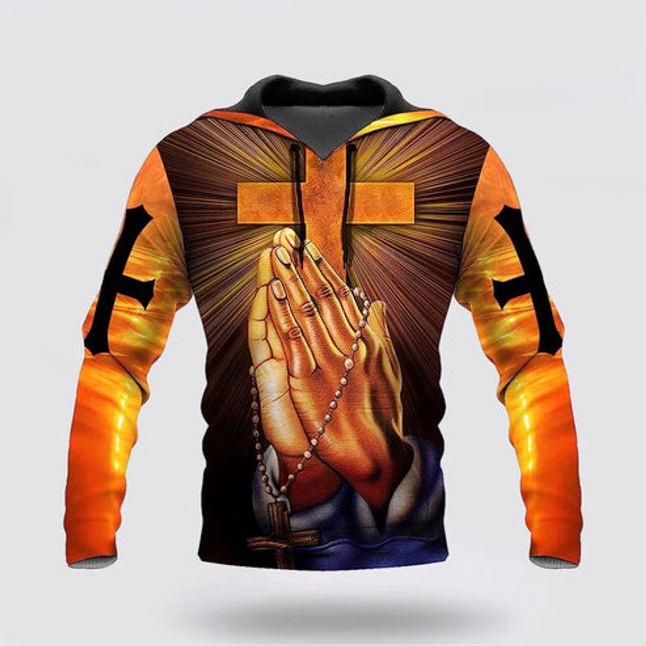 FUNSTUFFPRINT 3D Hand Pray Cross I Can Do All Things Through Christ 3D Hoodie and Zip Hoodie