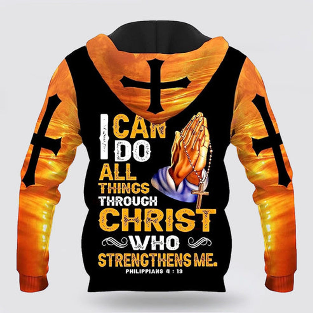 FUNSTUFFPRINT 3D Hand Pray Cross I Can Do All Things Through Christ 3D Hoodie and Zip Hoodie