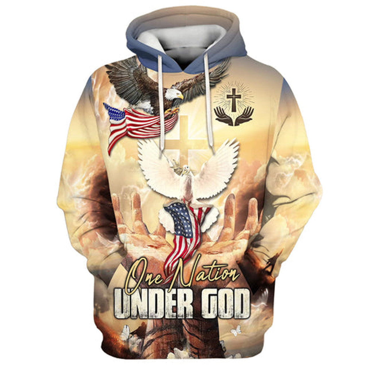 FUNSTUFFPRINT 3D Hand Jesus One Nation Under God 3D Hoodie and Zip Hoodie