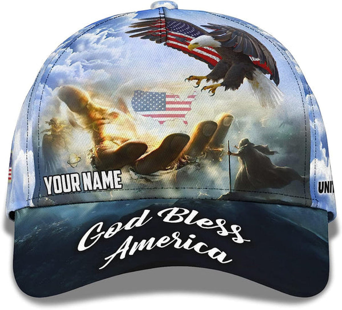 FUNSTUFFPRINT Custom Hand Of Jesus God Bless America Eagle All Over Print Baseball Cap - Christian Hats For Men Women
