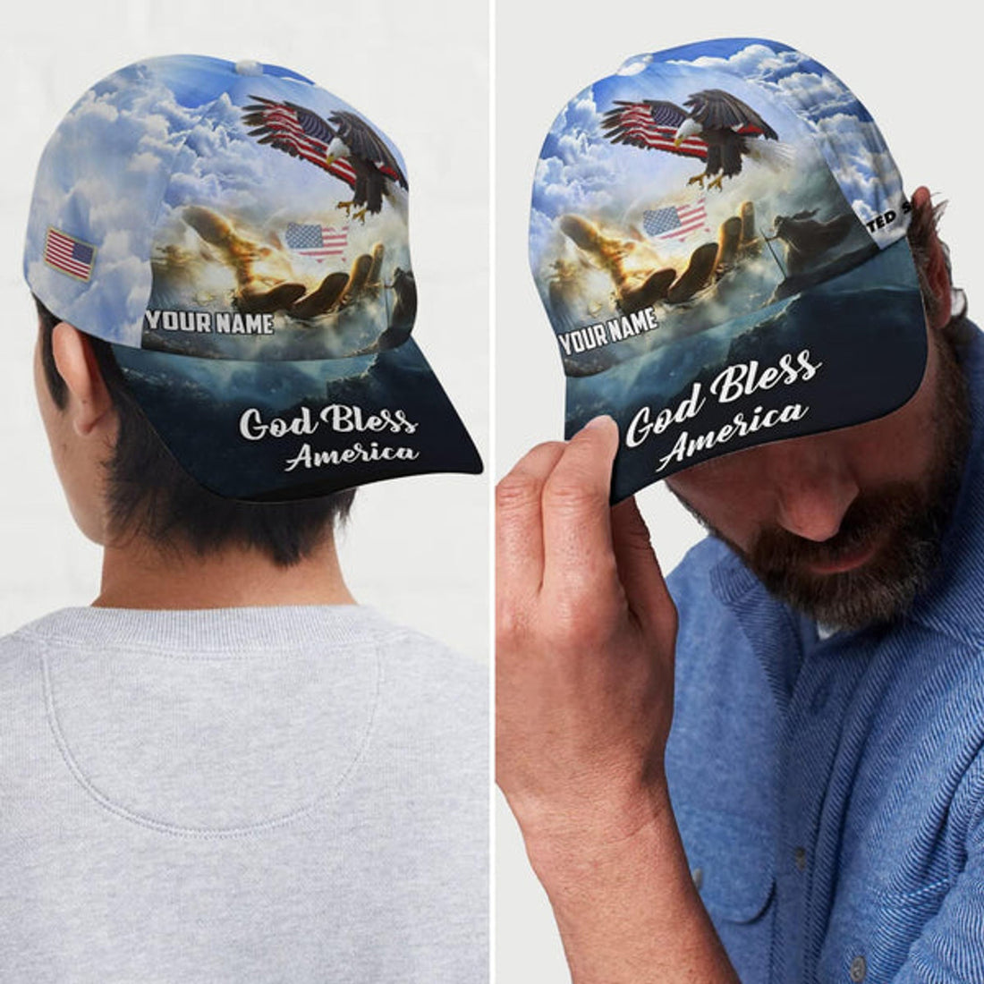 FUNSTUFFPRINT Custom Hand Of Jesus God Bless America Eagle All Over Print Baseball Cap - Christian Hats For Men Women