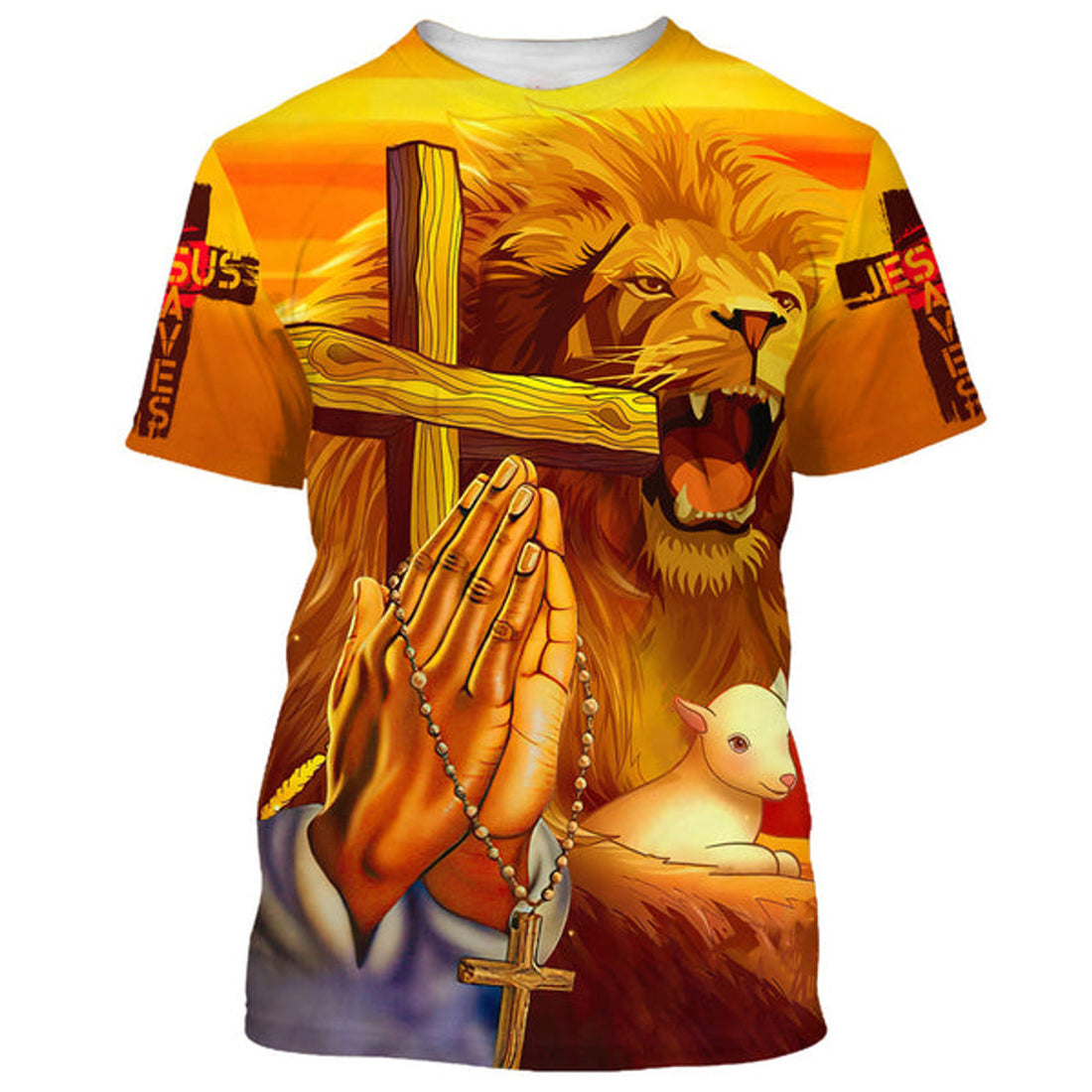 FUNSTUFFPRINT Hand Prayer Jesus Lion And The Lamb 3D All Over Printed Shirt for Men and Women 3D T-shirt