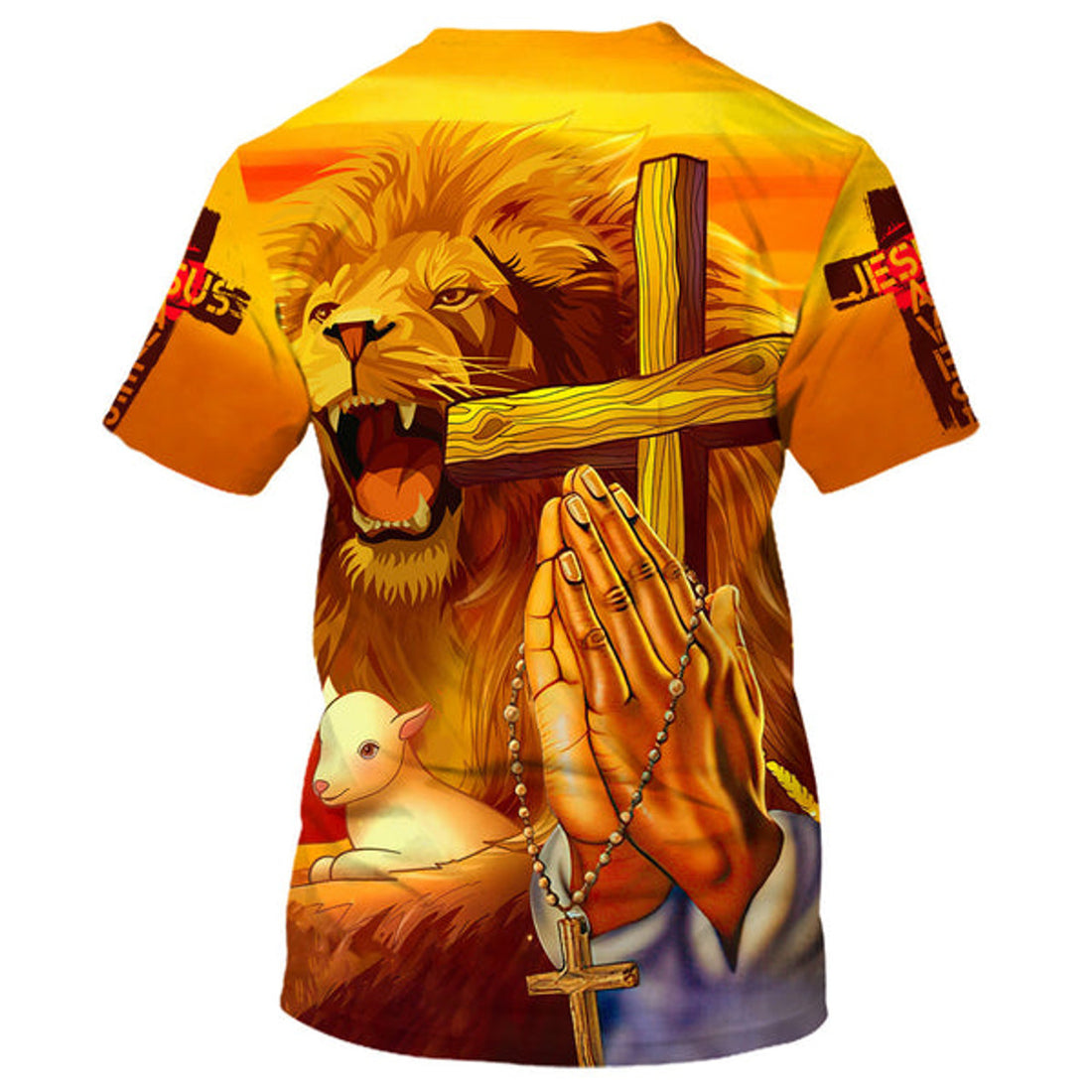 FUNSTUFFPRINT Hand Prayer Jesus Lion And The Lamb 3D All Over Printed Shirt for Men and Women 3D T-shirt