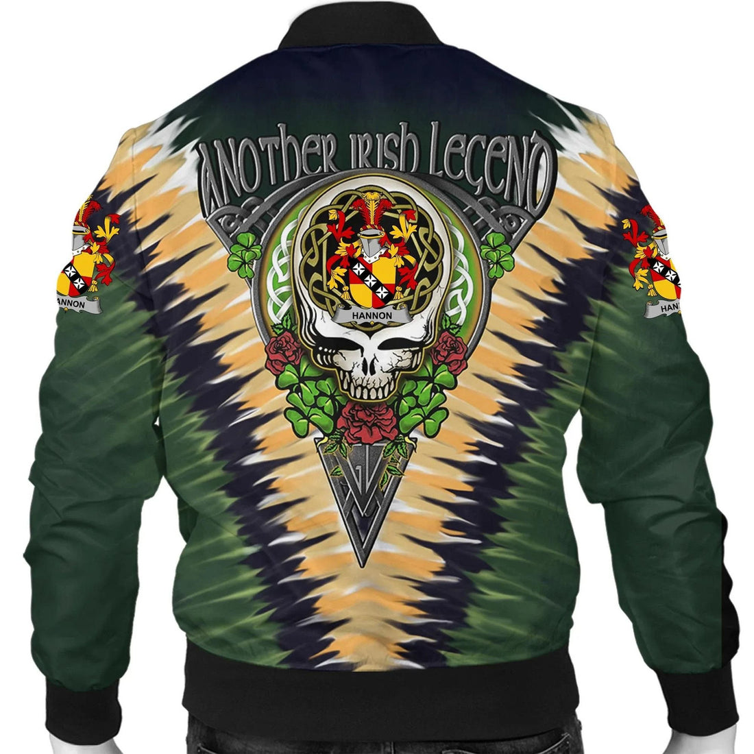 FUNSTUFFPRINT Hannon or O'Hannon Ireland Bomber Jacket - GD Irish Legend Shamrock V Tie 3D Bomber Jacket