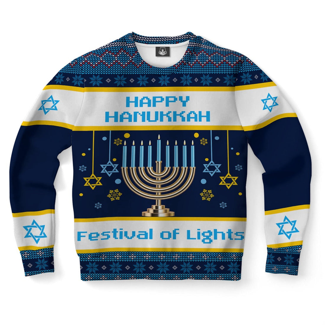 FUNSTUFFPRINT Hanukkah Festival Of Lights Ugly Christmas Sweater, Christmas Sweater, Ugly Sweater, Funny Xmas Sweaters Ugly Sweater