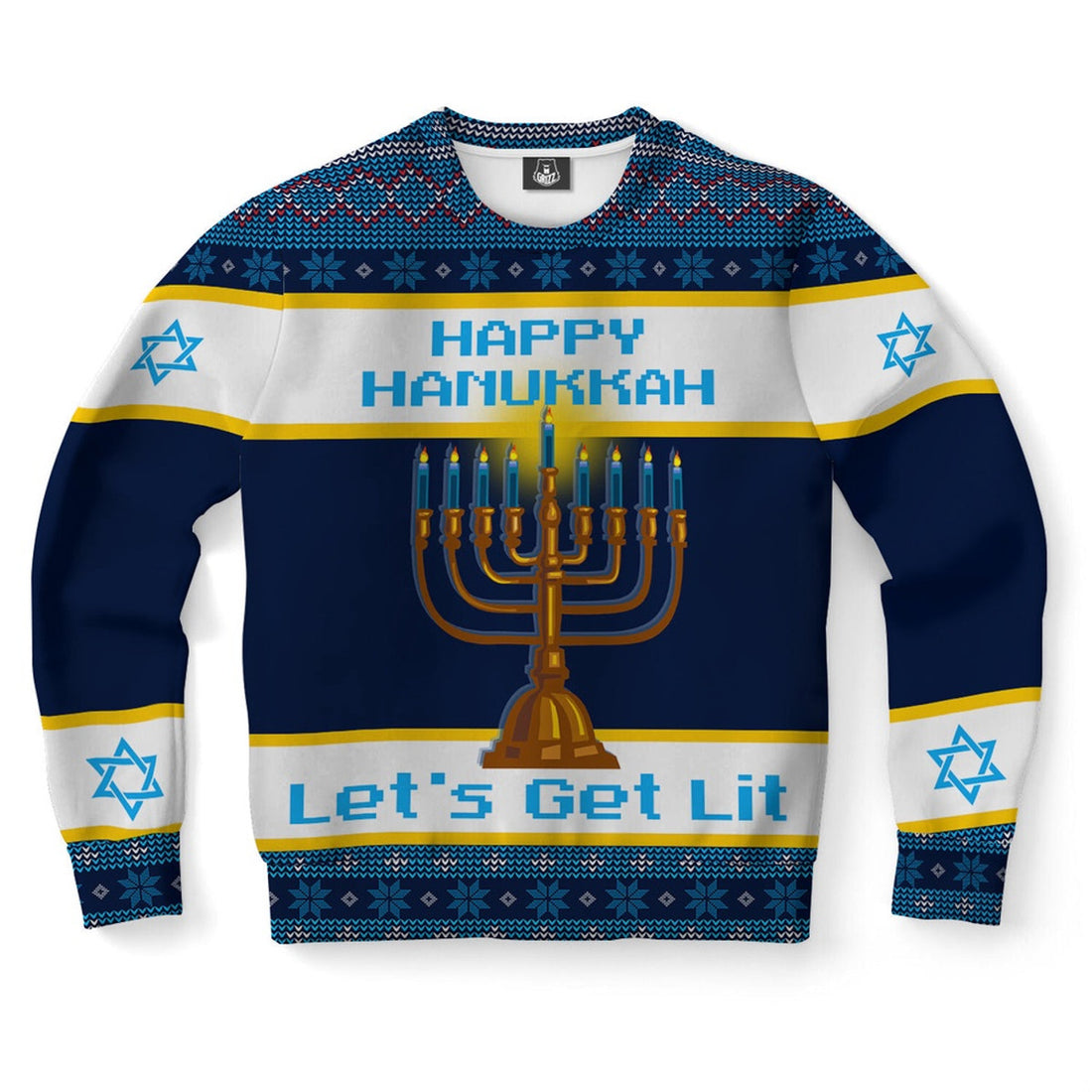 FUNSTUFFPRINT Hanukkah Let's Get Lit Ugly Christmas Sweater, Christmas Sweater, Ugly Sweater, Funny Xmas Sweaters Ugly Sweater