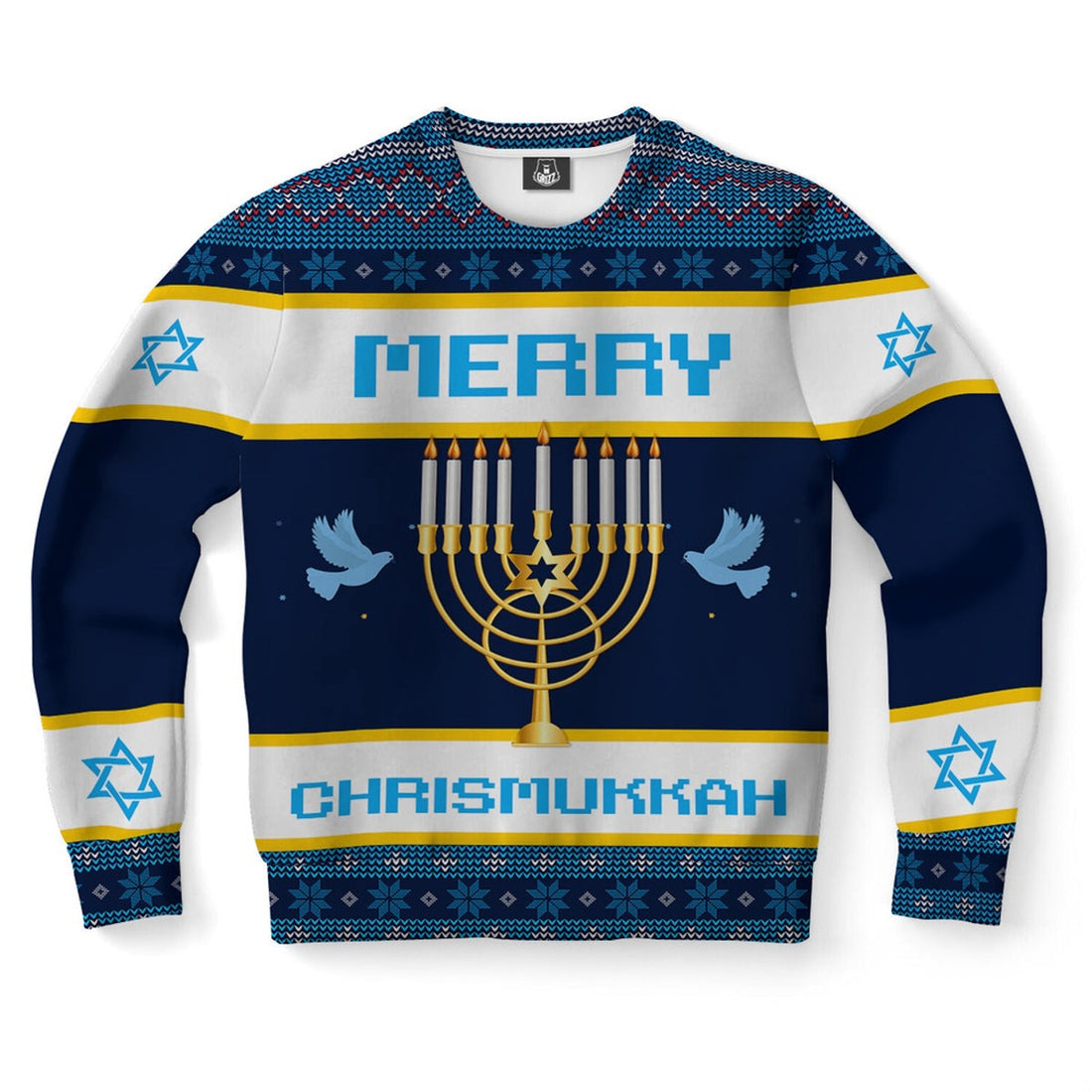 FUNSTUFFPRINT Hanukkah Merry Chrismukkah Ugly Christmas Sweater, Christmas Sweater, Ugly Sweater, Funny Xmas Sweaters Ugly Sweater