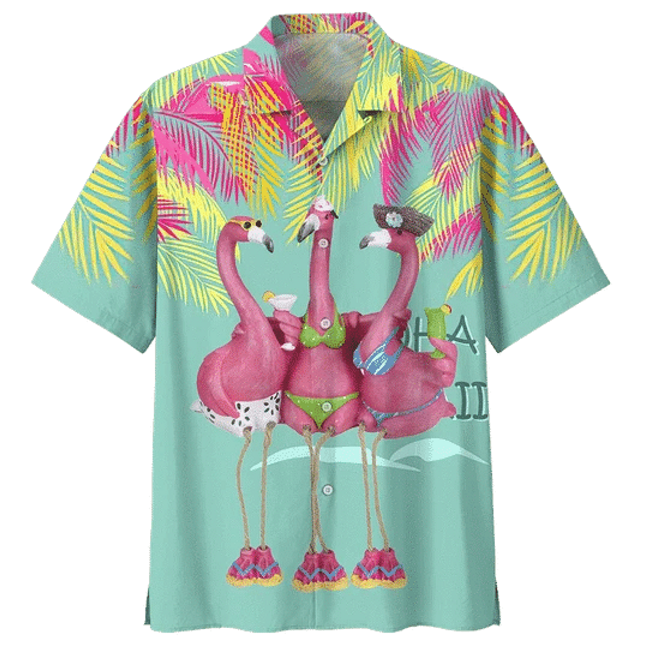 Happy Flamingo Ornamental Design Hawaiian Shirt