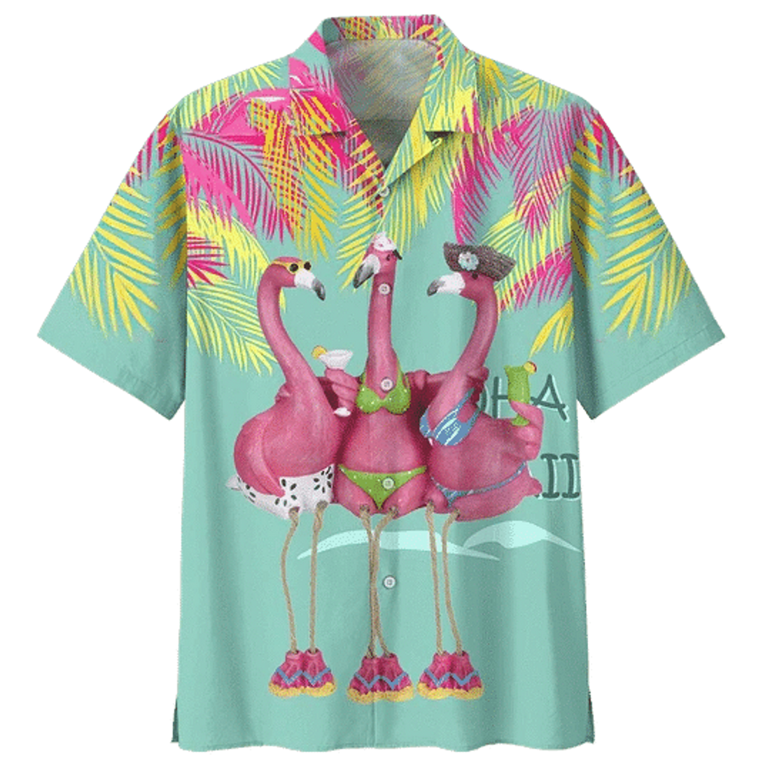 Happy Flamingo Ornamental Design Hawaiian Shirt