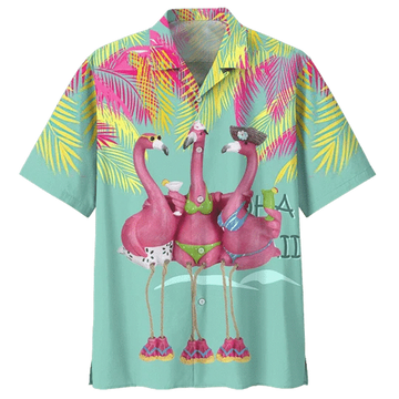 Happy Flamingo Ornamental Design Hawaiian Shirt