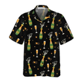 Happy New Year Champagne Bottle And Glass Lovely Pattern Hawaiian Shirt