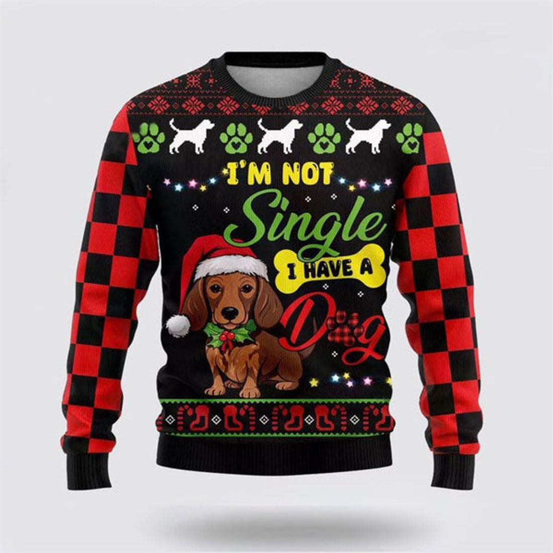 FUNSTUFFPRINT Happy Dachshund Dog Ugly Christmas Sweater For Men And Women, Gift For Christmas, Best Winter Christmas Outfit Ugly Sweater